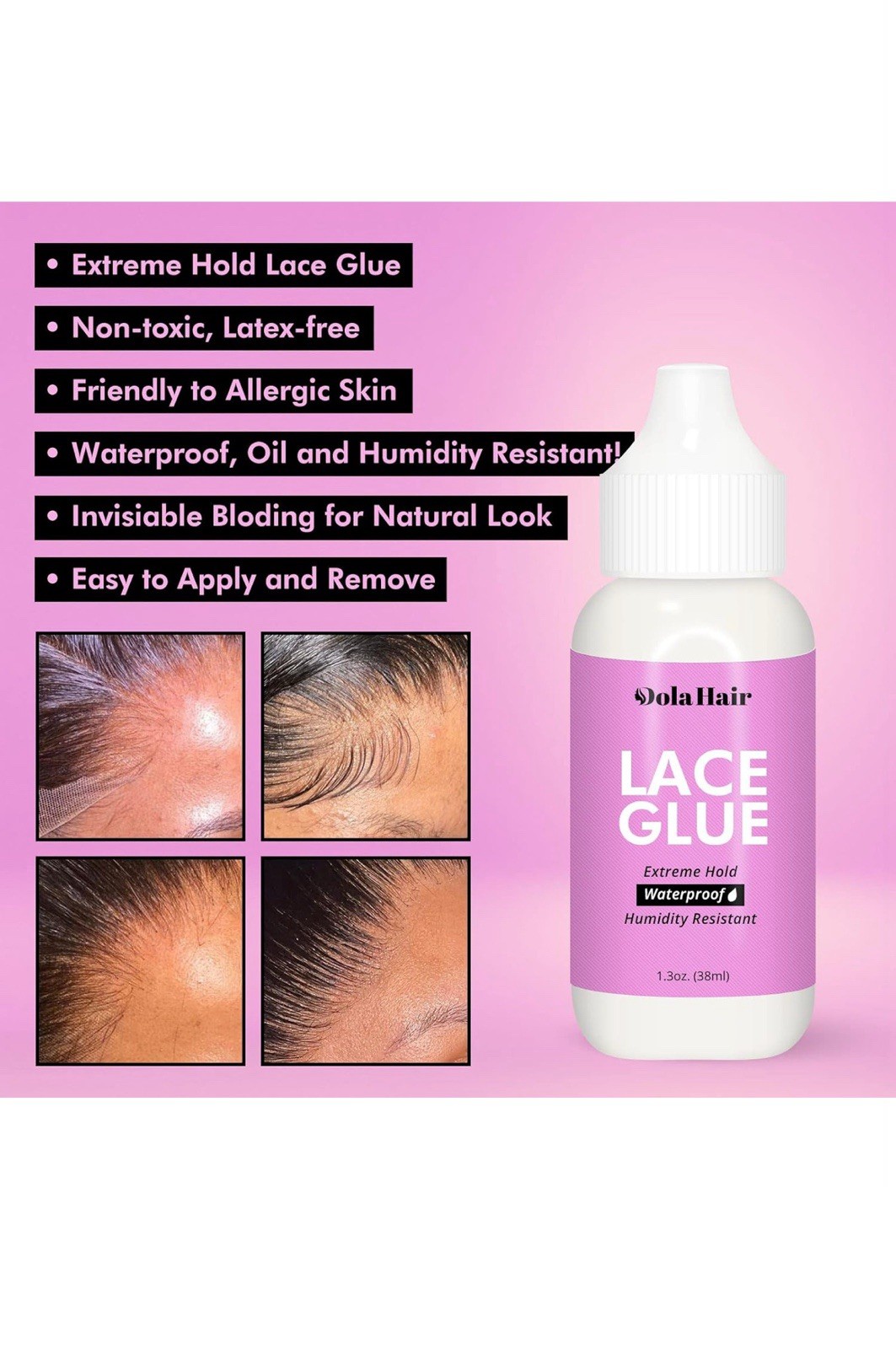 Dolahair Extreme Hold Lace Glue for Wigs Waterproof Invisible Bonding 1.3 Ounce