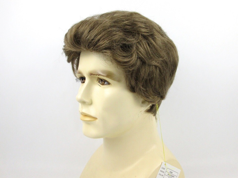 MENS MALE SHORT STRAIGHT HAIR WIG FEATHERED BACK POMPADOUR SIDE PART GREGORY