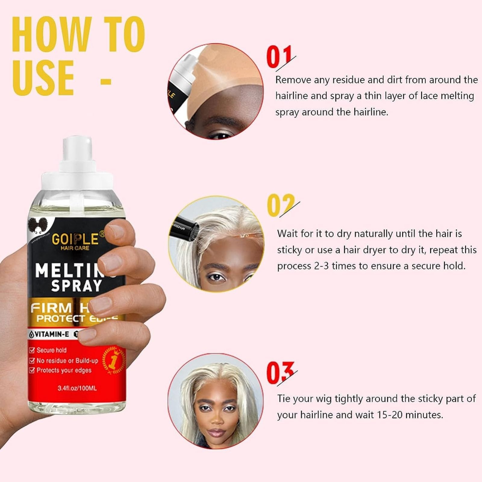 Lace Melting Spray Glue-Less Hair Adhesive for Wigs & Extensions, Strong Hold
