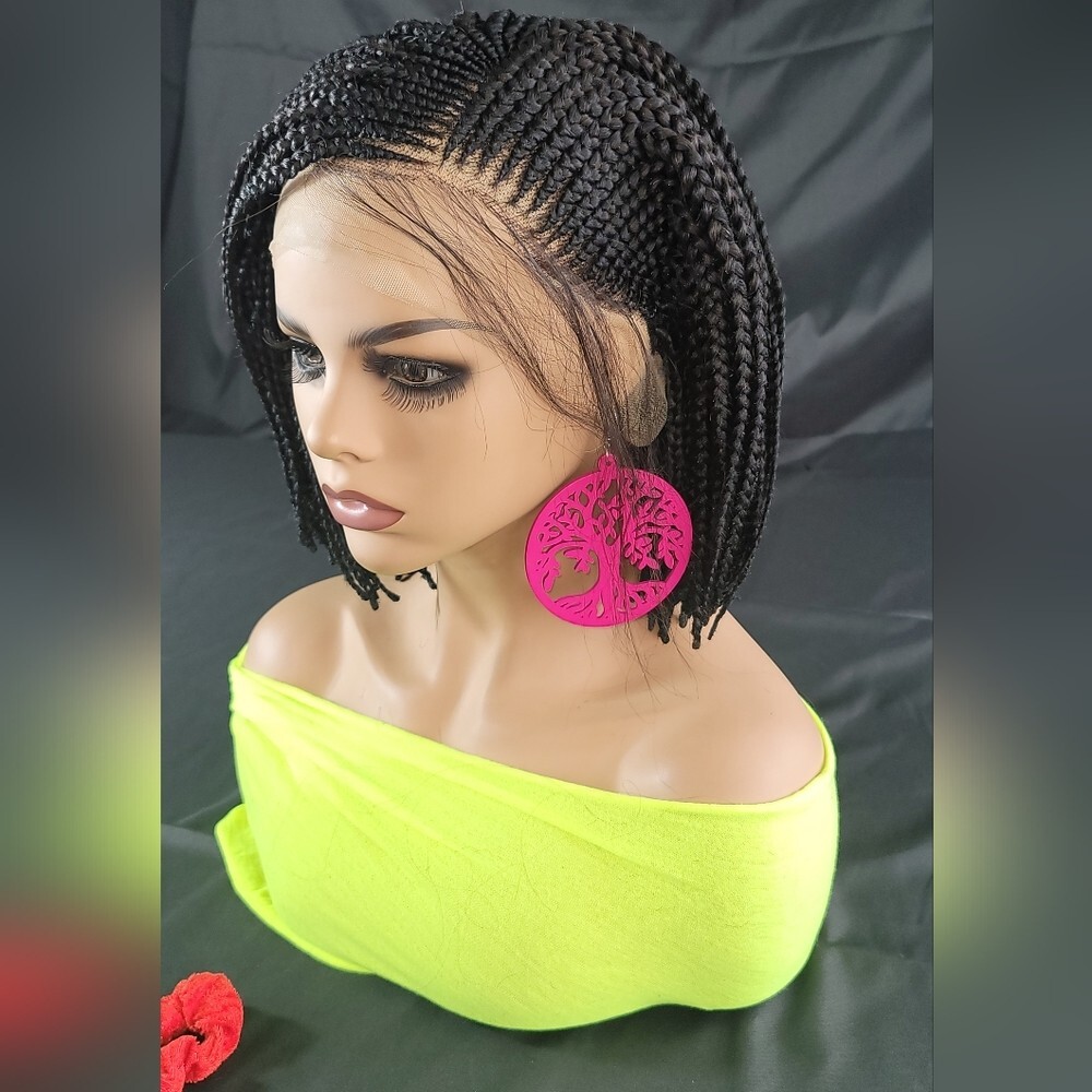 Braided Wig Full Lace Bob Micro Million Braids 6″ Jet Black Glueless NWT Short