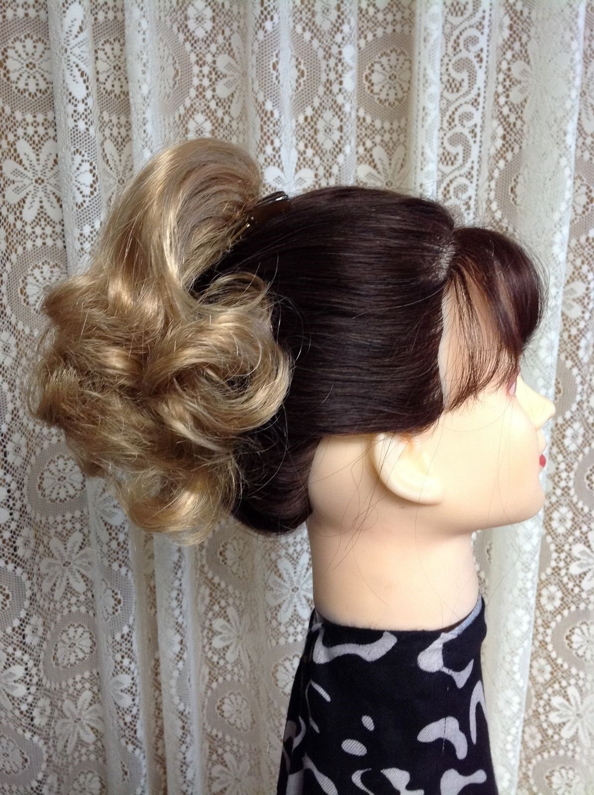 DIAMOND DM48 short curly hairpiece BLACK BROWN BLONDE RED GREY Clothespin Attach