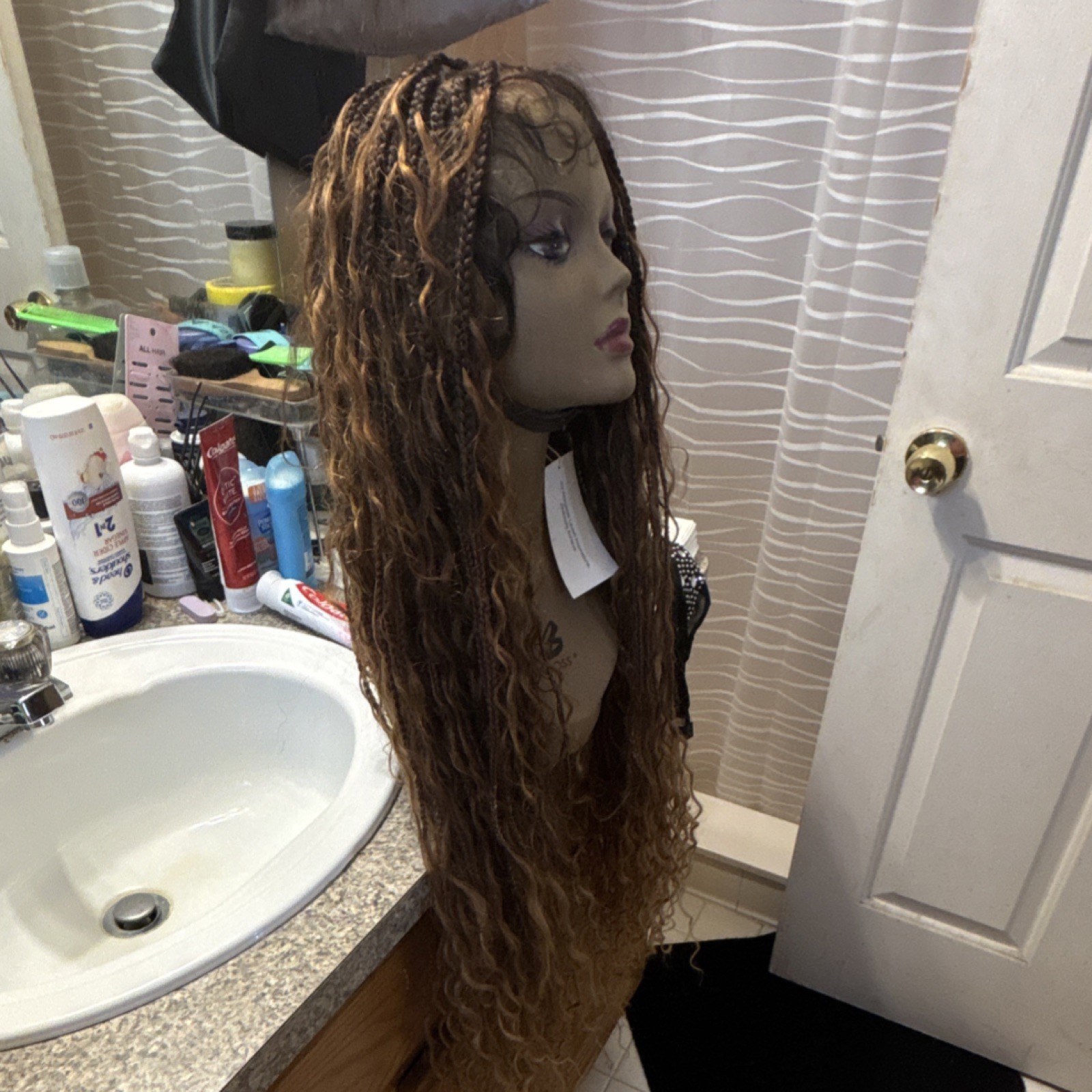 Braided Lace Front Wig Medium Cap Color DMT1B/30/27 Human Hair Wavy 36in