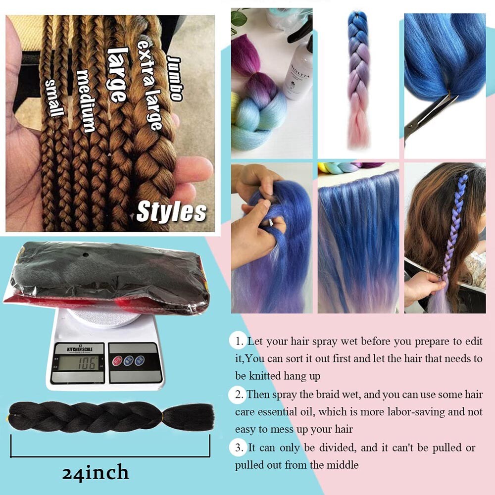 24in Long Thick Ombre Rainbow Jumbo Braiding Hair Extensions Synthetic Any Color