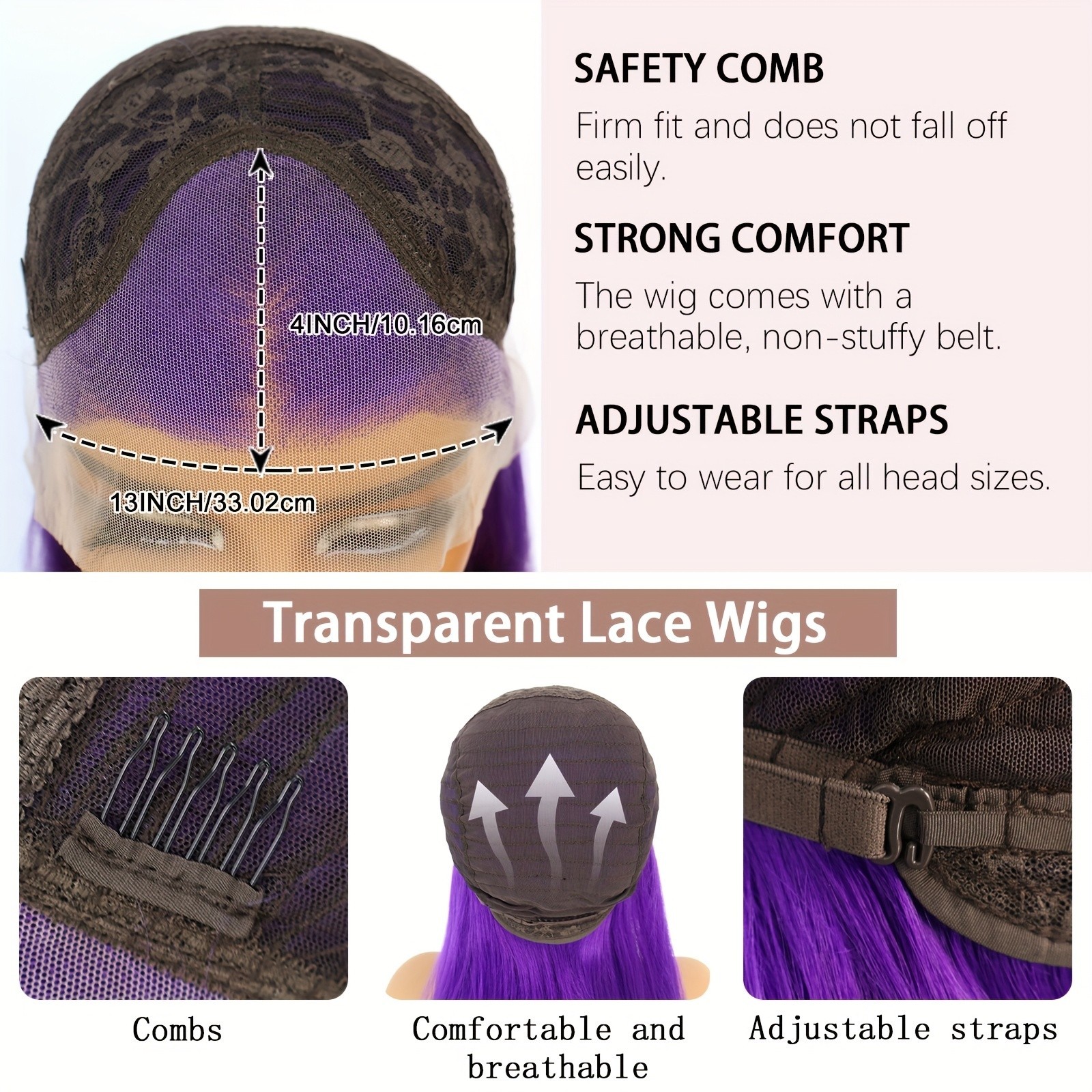 Synthetic Long Straight Purple Hair Lace Front Wigs Women Party Heat Resistant