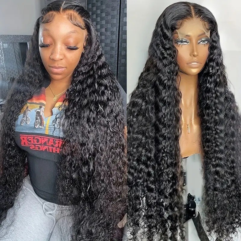 Front lace 13 * 4 synthetic full head cover small winding tube long curly hair
