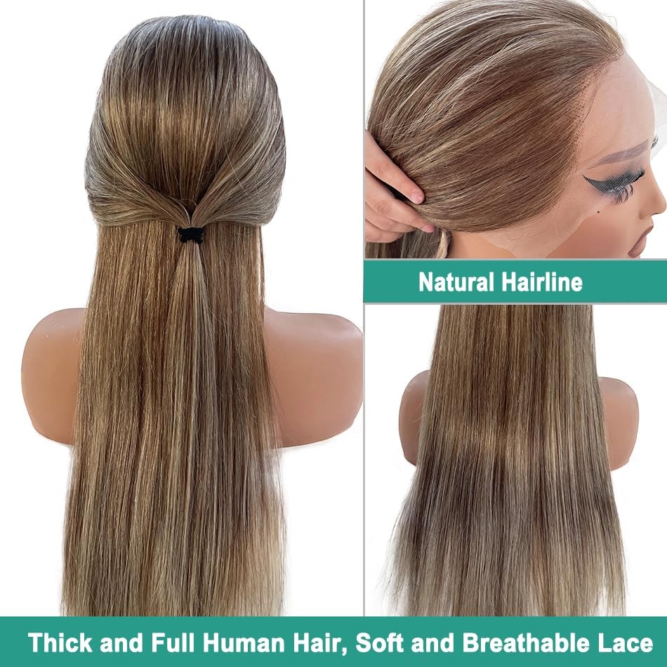 Munx Brown Highlight Lace Front Wigs Human Hair 180 Density Preplucked 13X4 Hd