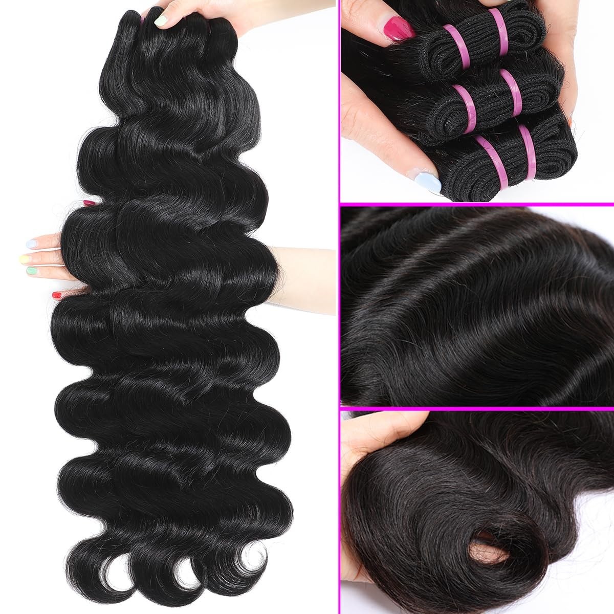 15A Raw Human Hair Bundles Body Wave, 14-18″ No Tangle, Silky Soft, Long Lasting