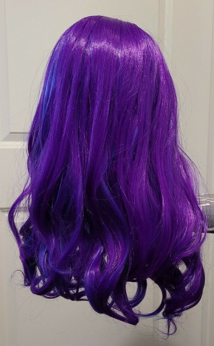Purple & Blue Wig Wavy Middle Part No Lace Cosplay Synthetic Hair Full Head 20″