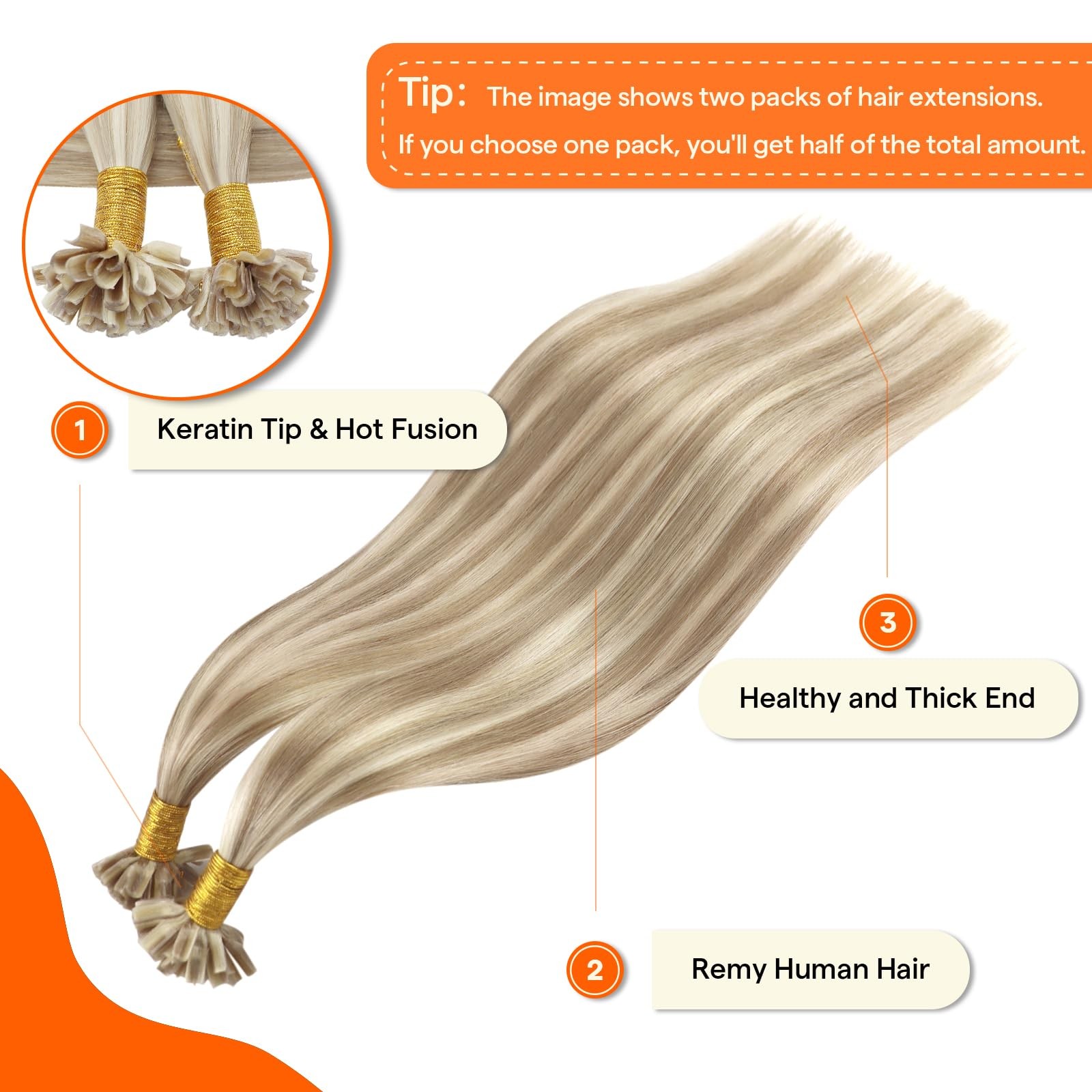 U Tip Hair Extensions Blonde Highlighted Ktip Human Hair Extensions 16 Inch P…