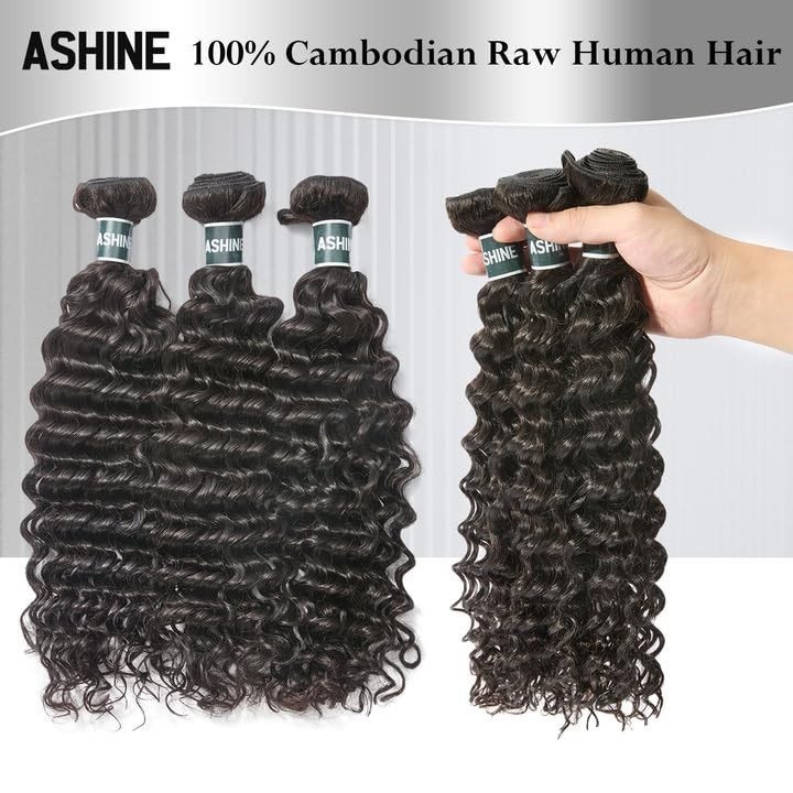 Deep Wave Human Hair Bundles 16-20 Inch Unprocessed Cambodian Raw Hair for Quick