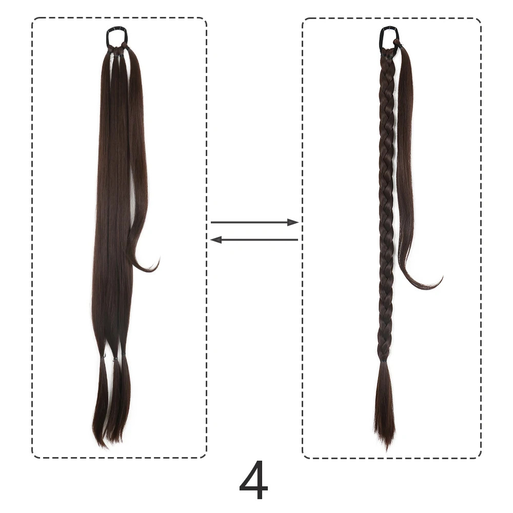 Synthetic Braided Ponytail Hair Extensions Natural Long Black Blonde Hairpiece