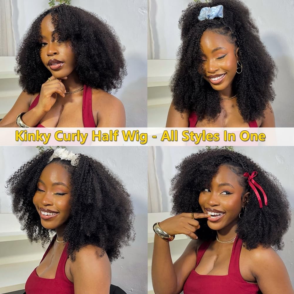 Kinky Curly Half Wig 200% Density 20″ Glueless Seamless Flip Wig for Black Women