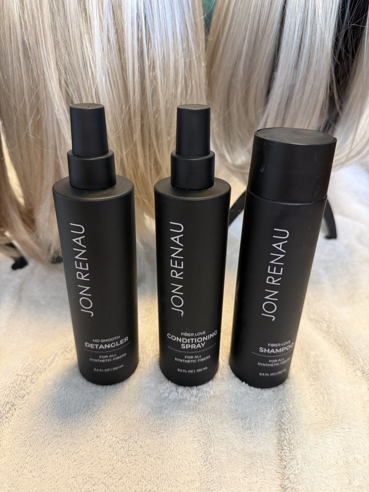 4 Synthetic Wigs, Stands, Wig Care System
