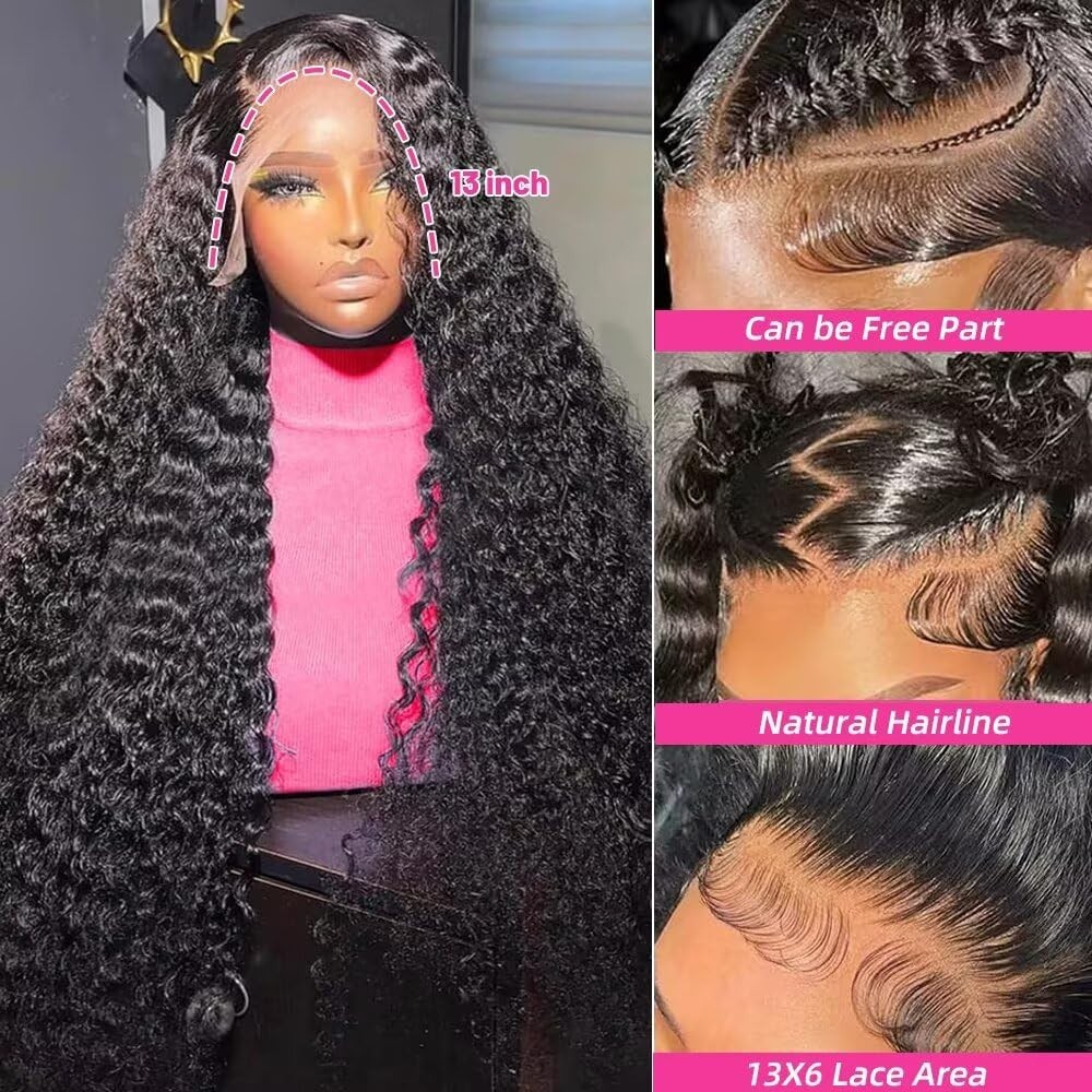 30″ Deep Wave Lace Front Wig – 13×6 HD Transparent Curly Human Hair, 200% Densit