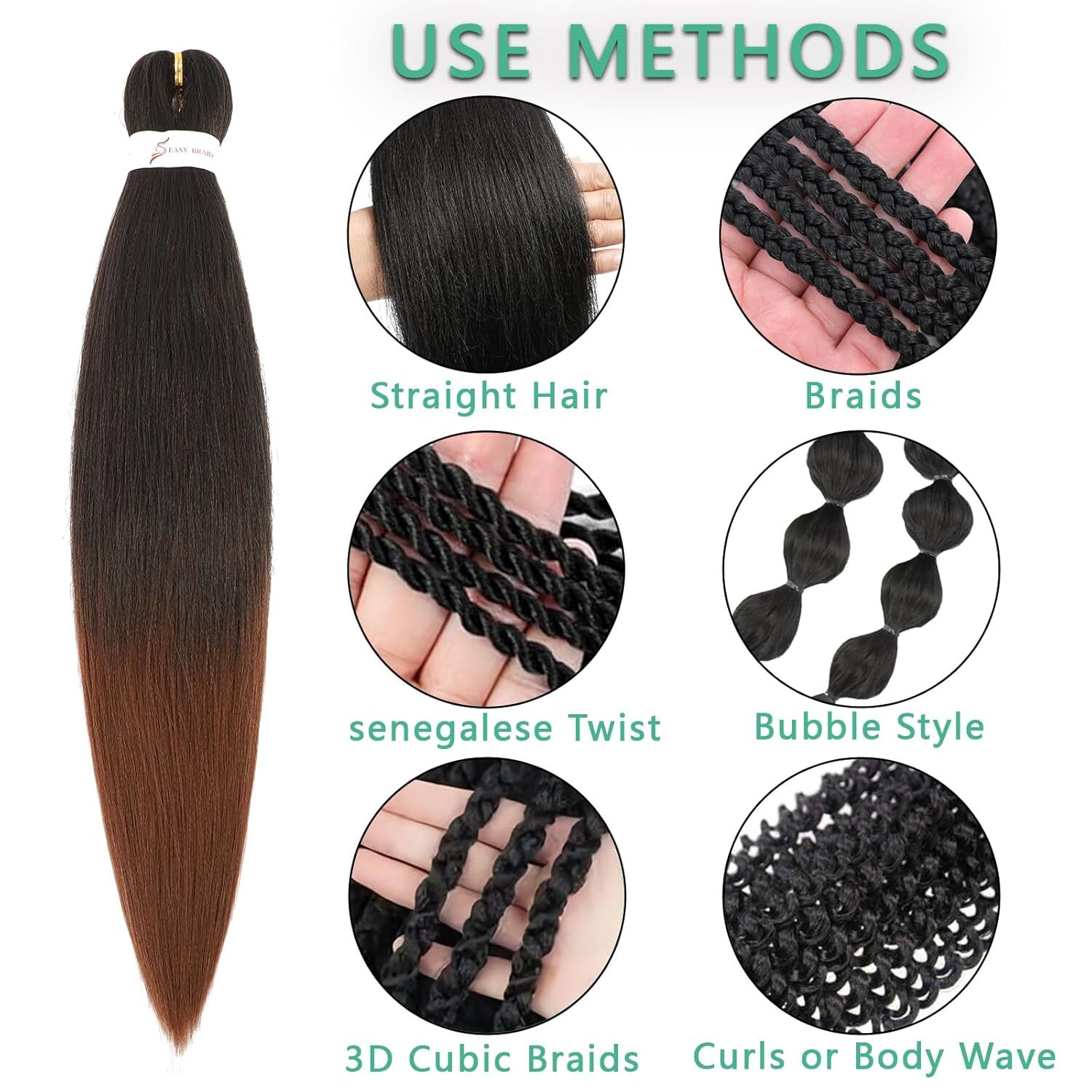 4Pcs Ombre Braiding Hair Pre Stretched 1B/30 Ombre Brown Braids Hair Extensions