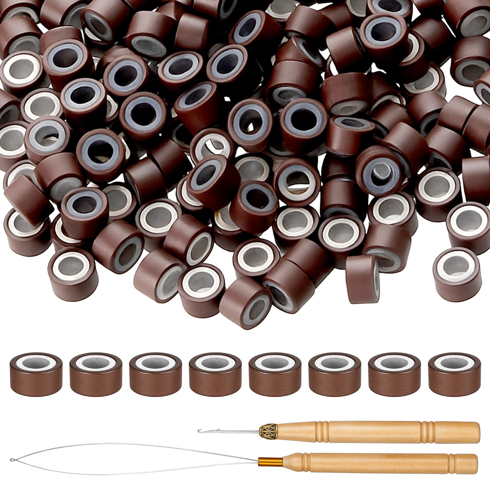 200 PCS Hair Extensions Beads 4mm Silicone Lined Micro Links 4mm, Dark Brown