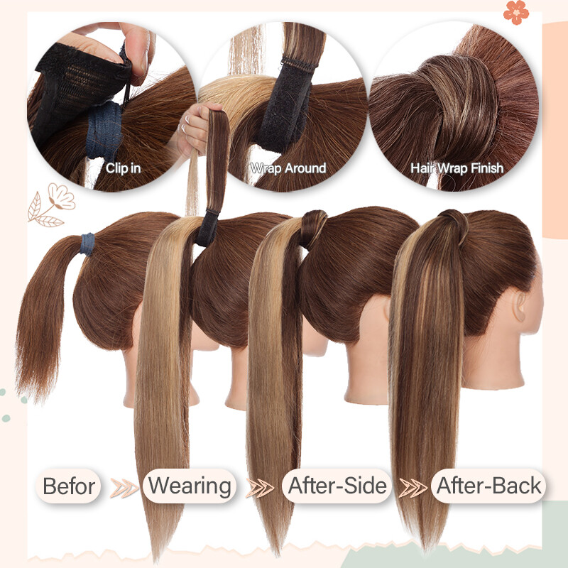 Ponytail Extensions Claw On/Clip In 100% Real Remy Human Straight Long Hair 22IN