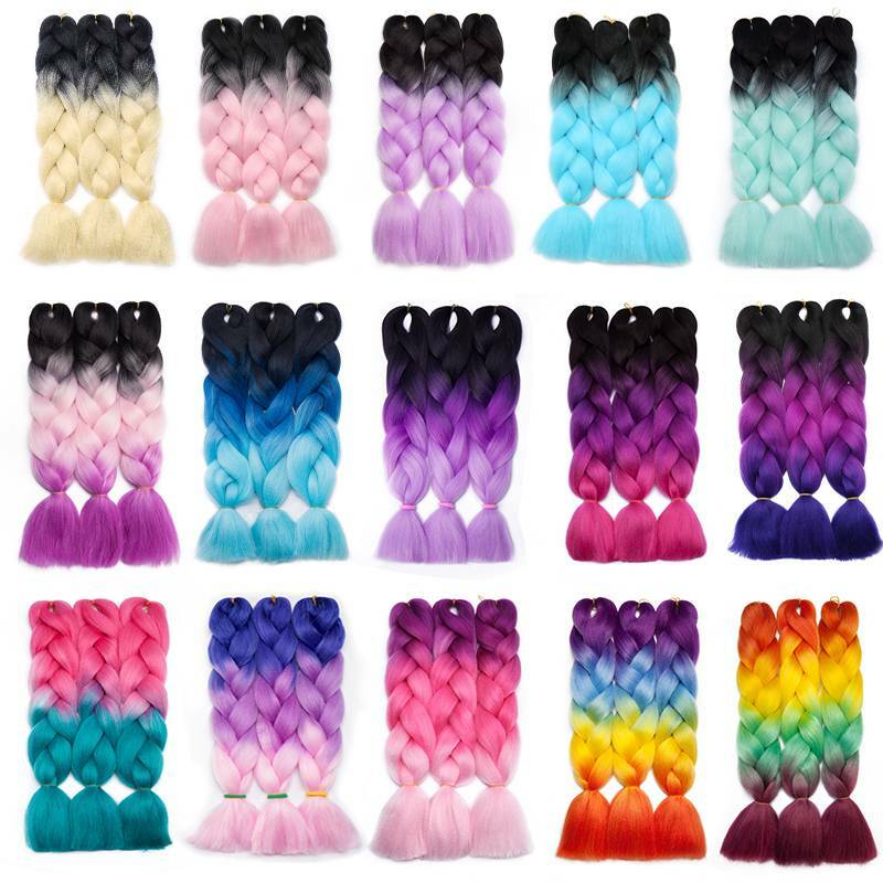 24″ Christmas Jumbo Braiding Hair Extensions Ombre Rainbow Twist Braids as Human