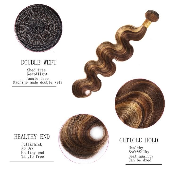 Hrceyocr P4/27 Highlight Blonde Bundles Human Hair Body Wave Bundles 22 22 22