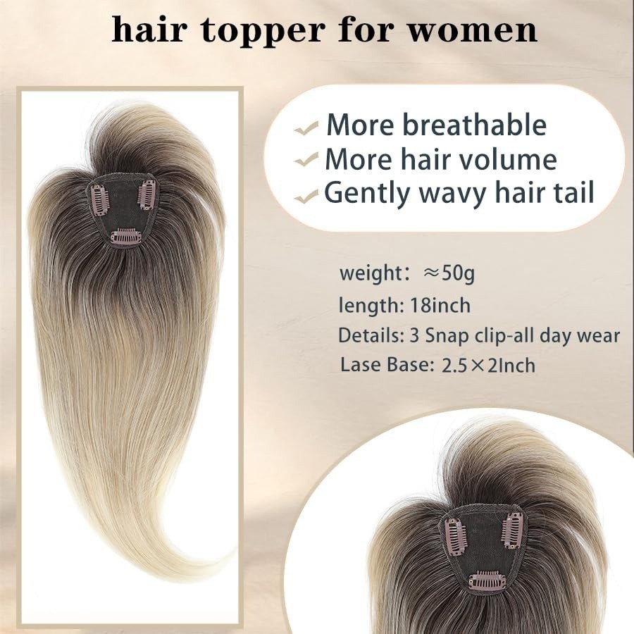 Women Hair Topper with Bangs Long Straight Ombre Blonde Clip In Crown Piece New