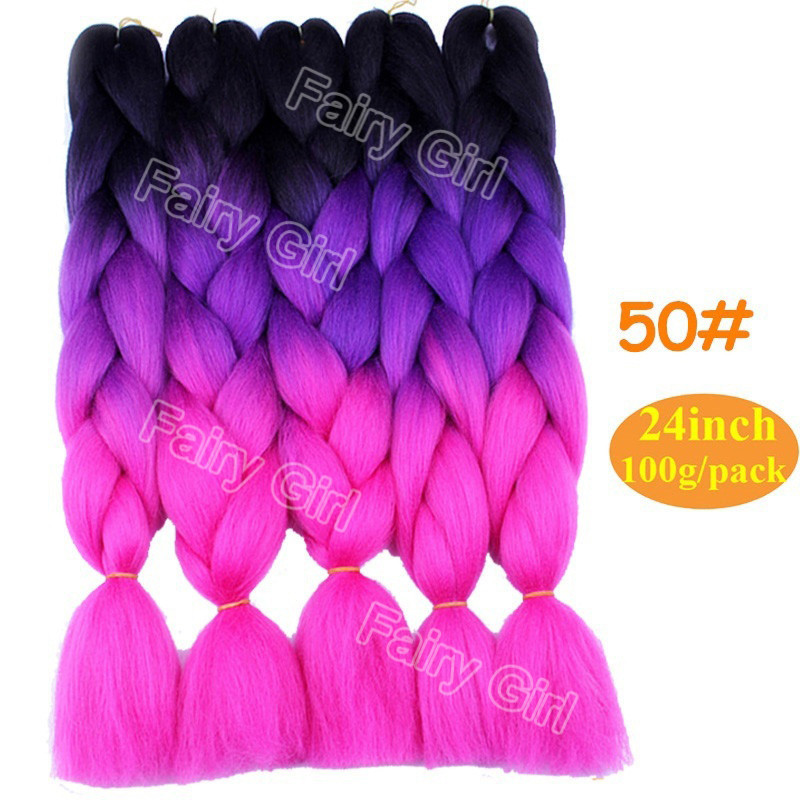 1pack 24” Crochet Hair Braiding Synthetic Hair Extensions 100g/pack 60 colors