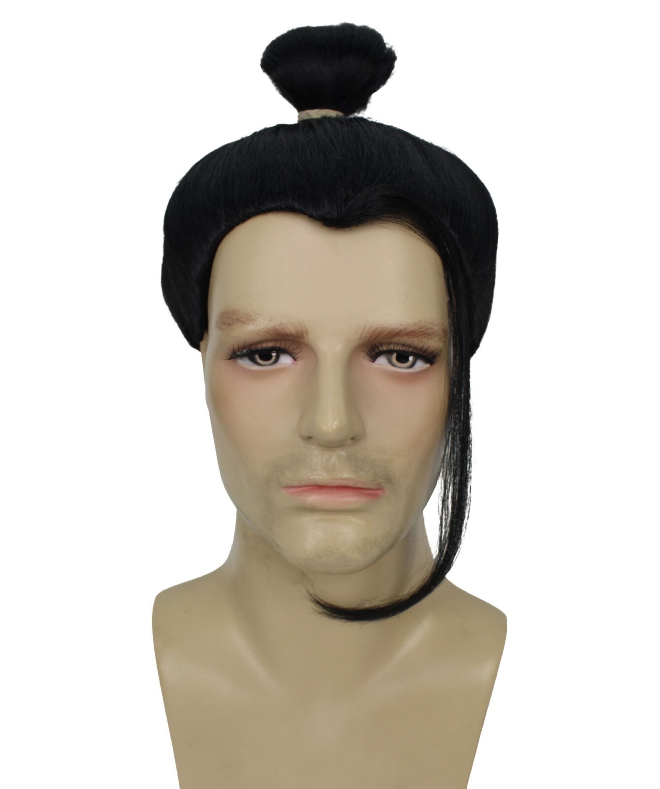 Adult Men’s Striking Black Anime Villain Wig With A Bun I Synthetic I HM-1627