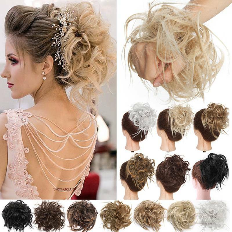 US Real Thick Messy Bun Hair Piece Scrunchies Updo Wrap Hair Extensions as Human