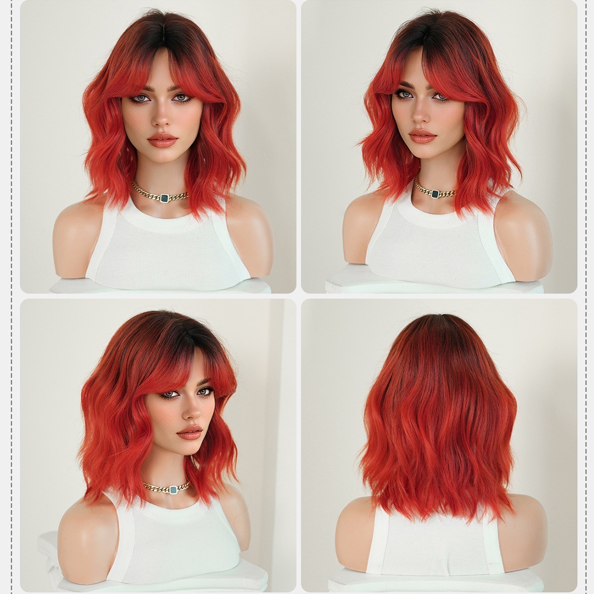 14in Bob wig red color short wavy curly hair synthetic fiber short hair