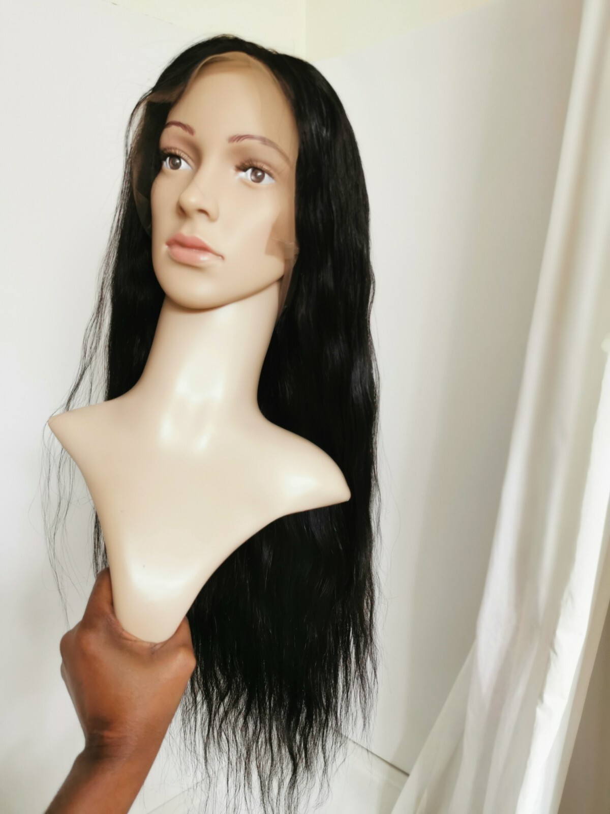 New Custom High Quality 28” 360 Lace Straight Human Hair Wig 1B