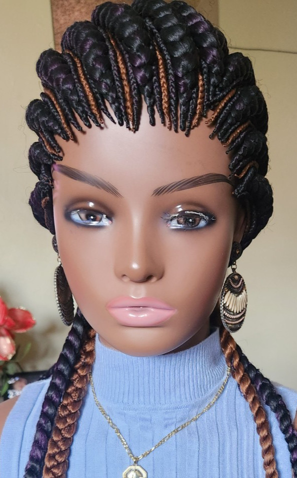 handmade Ghana banana cornrows wig All back down 1B mix dark purple/Dark brown
