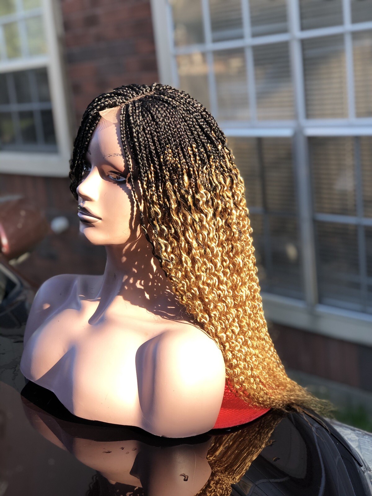 Braided Wavy Wig .. Custom made.color Is Gold & Black.The Length Is 22inches.