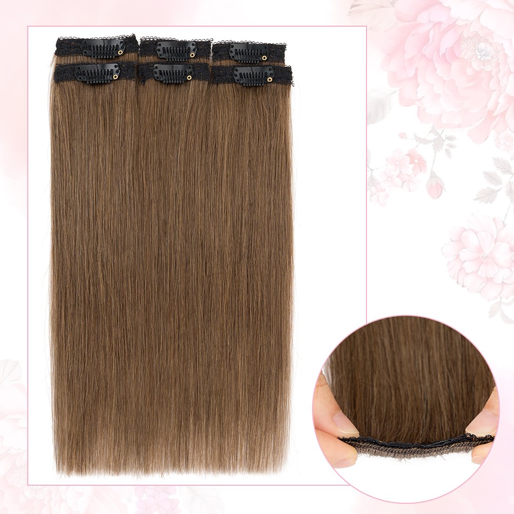 6PCS Real Human Hair Clip in Short Hair Extensions 100% Remy Hair Pieces Thin US
