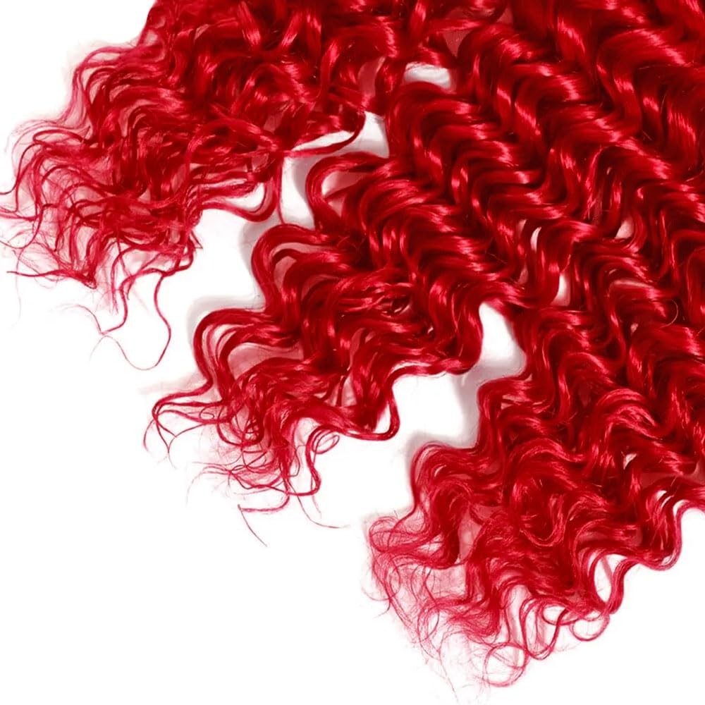 Zevpiul Red Bundles Human Hair Burgundy Deep Wave 3 Bundles 28 30 32 Inch