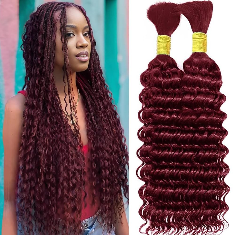 Ubinica Burgundy Deep Wave Braiding Human Hair 2 Bundles Total 100G 22 Inch