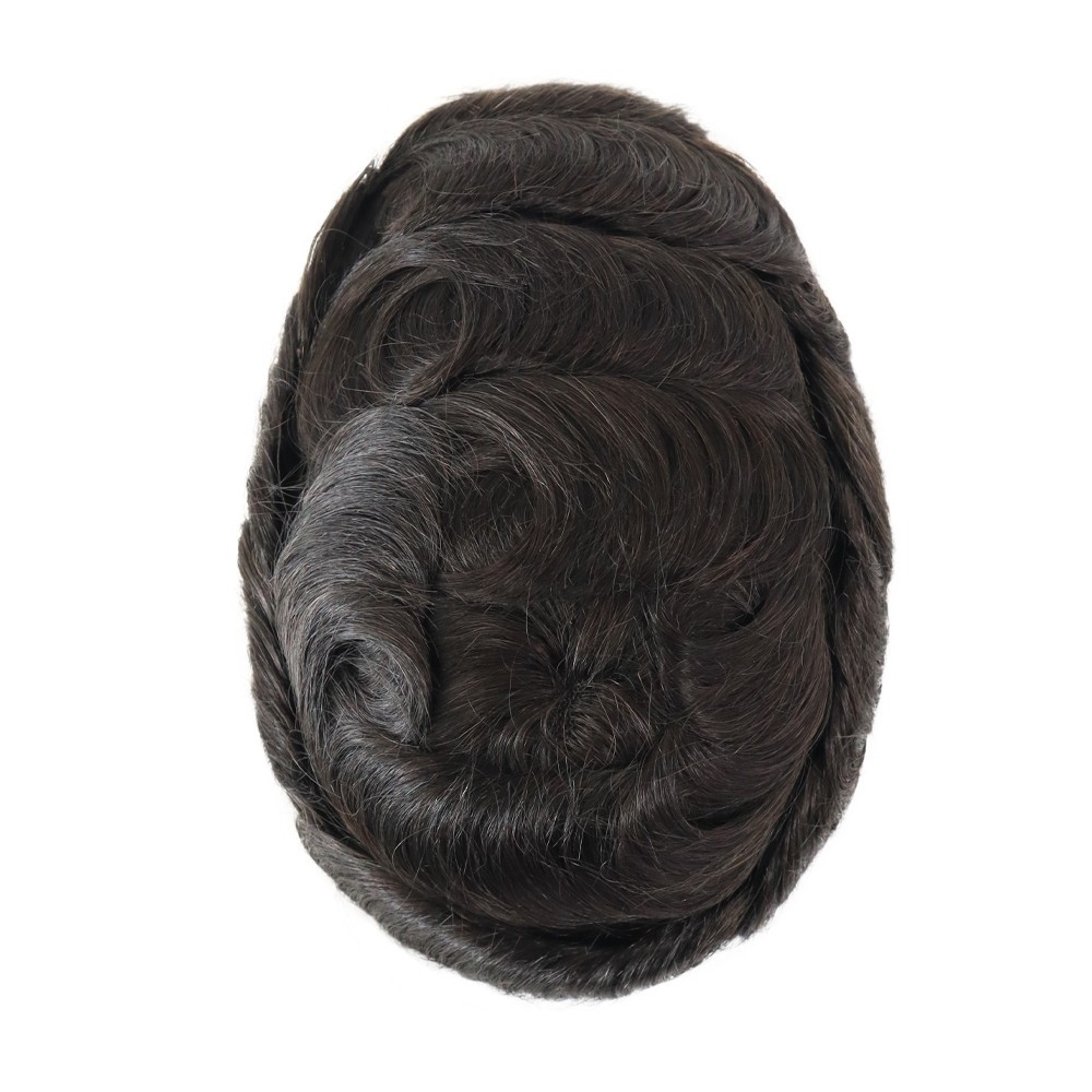 Toupee For Mens Full Lace Human Hair Replecement System Hairpieces Black 7X9#1B