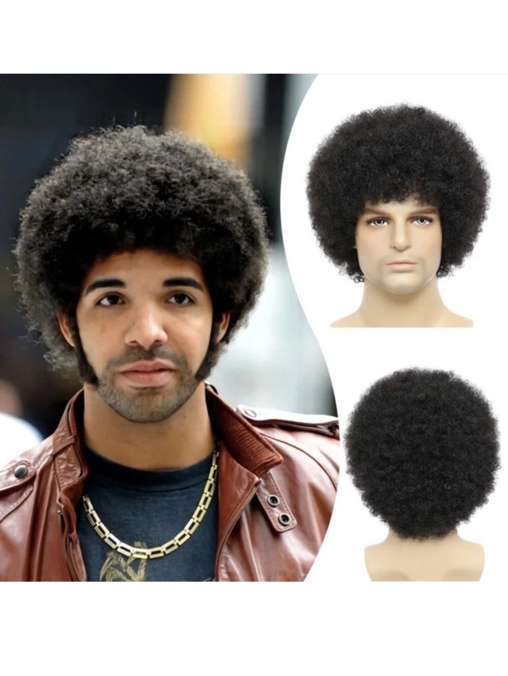 Afro Kinkly Curly Wigs Synthetic Wig for Black Men Natural Color Synthetic Hair