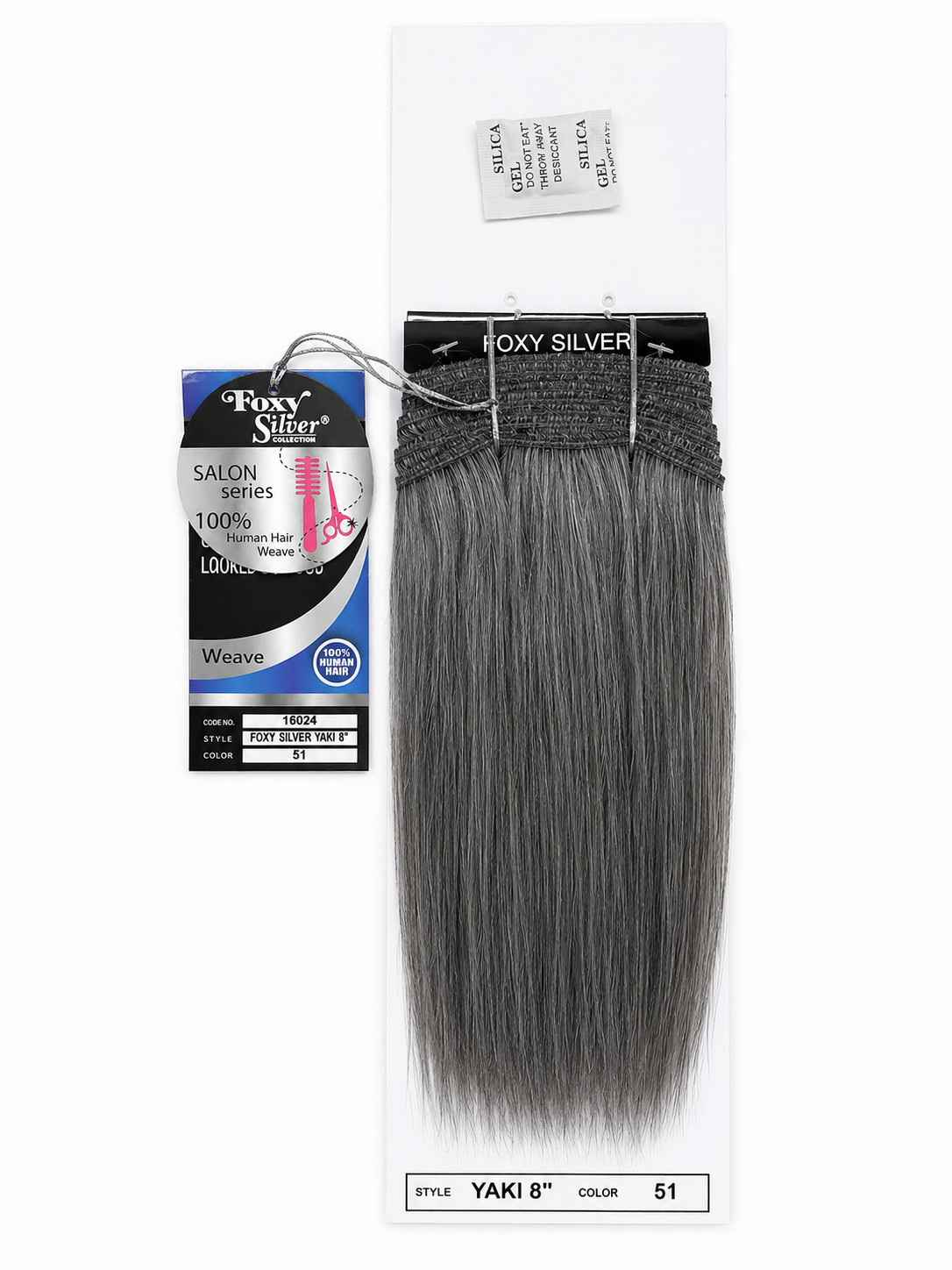 Foxy Silver Yaki 100% Human Hair Weave, 8″-18″, Tangle free, Natural look
