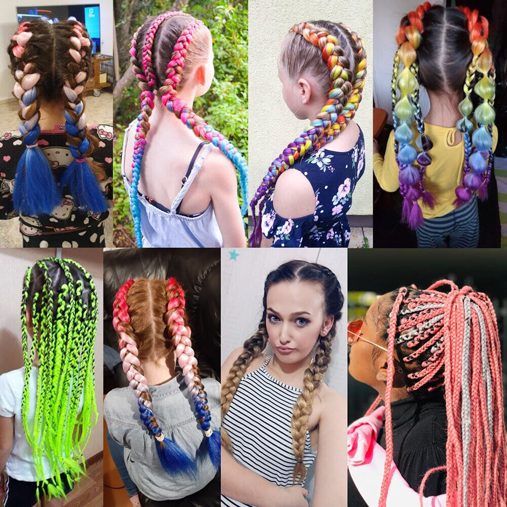 NEW Tinsel Shiny Rainbow 24″ Jumbo Dutch Braids Crochet Braiding Hair Extensions