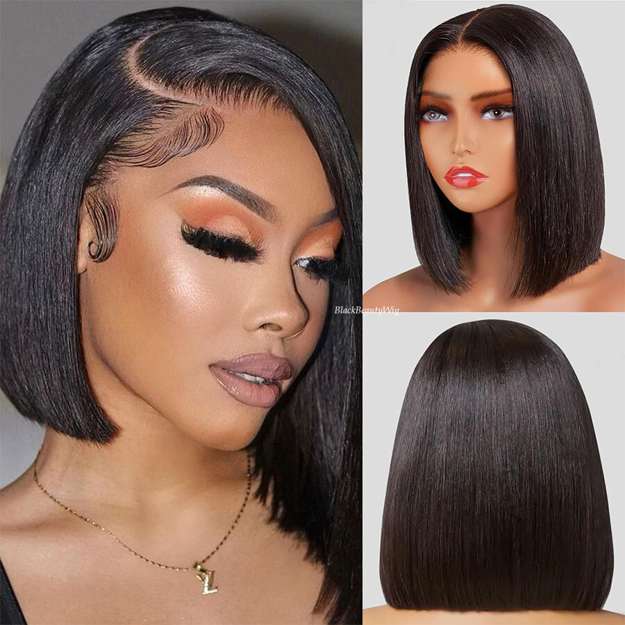5×5 Silk Top Full Lace Human Hair Wig Short Bob Glueless Silk Base Full Lace Wig