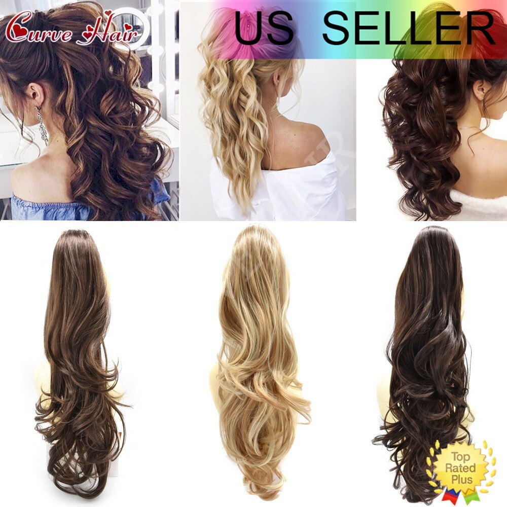 Women Ponytail 22″ Long Wavy Hair piece Claw Clip In Ponytaill Extension Synthet