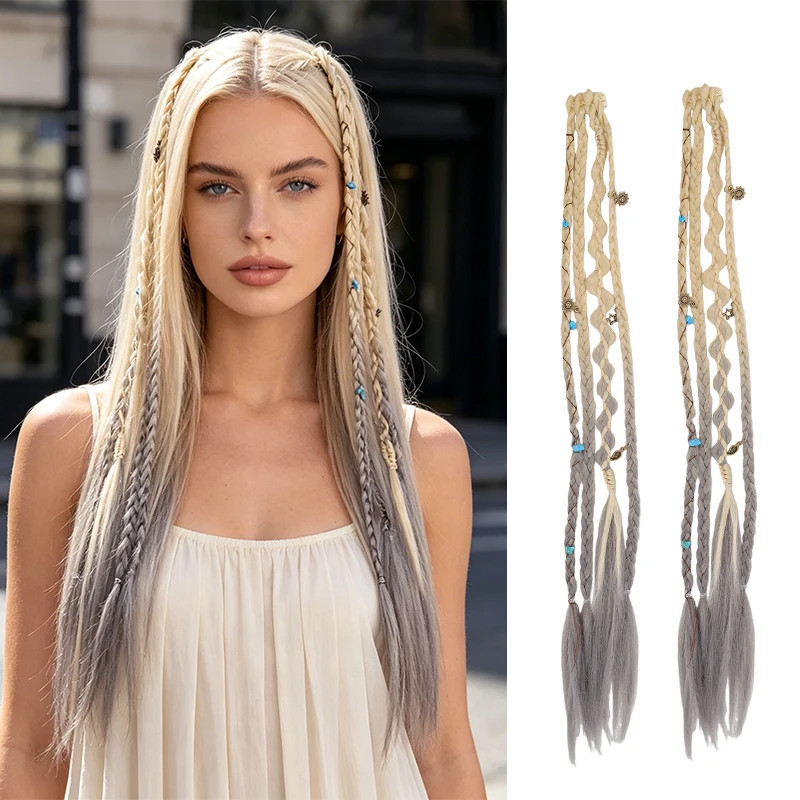 4 Strand Braided Synthetic Hair Extensions with Charming Accessories Easy Attach