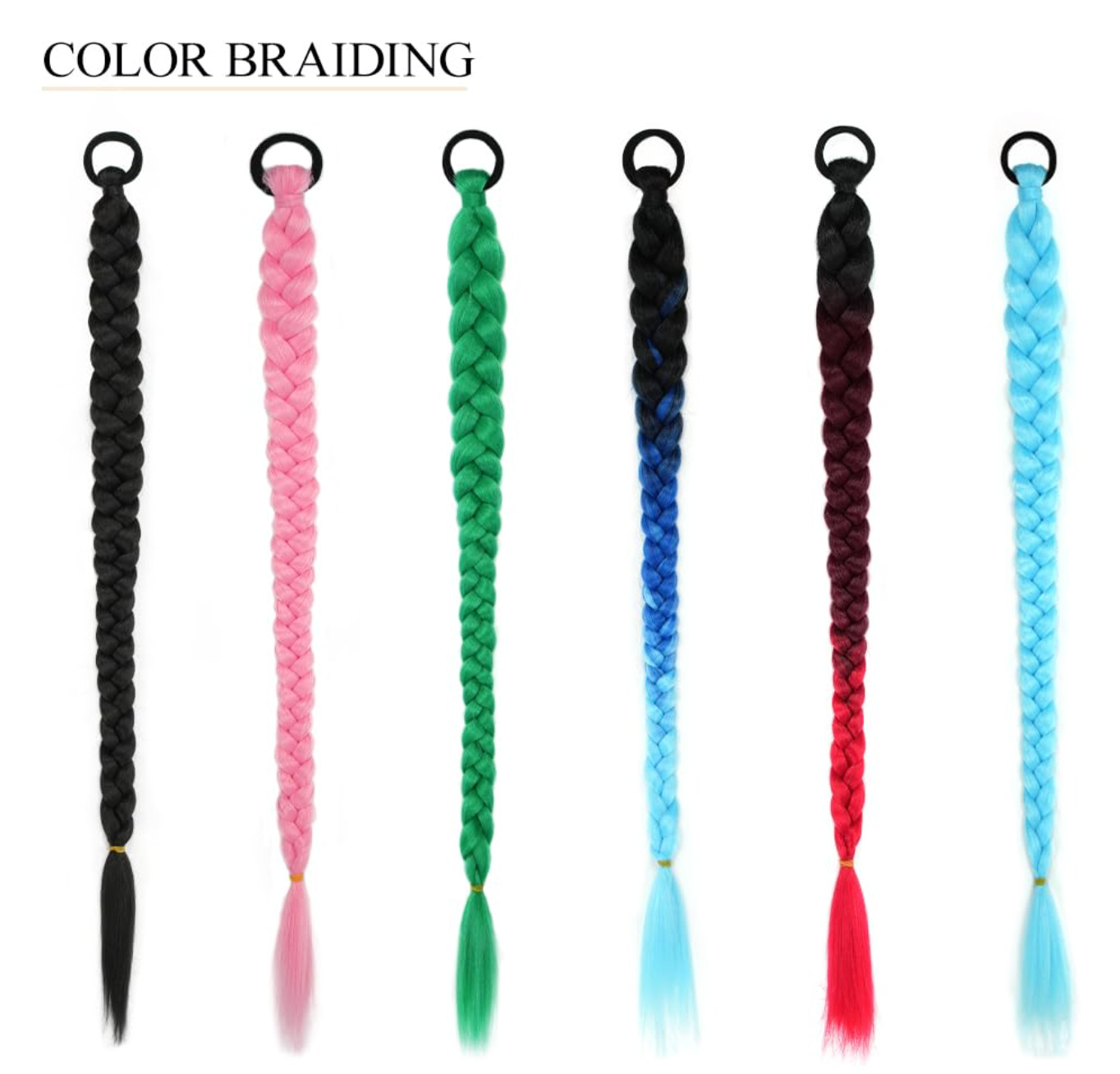 Braid Ponytail Extension with Elastic Tie 2 Packs 26 Inch Pink