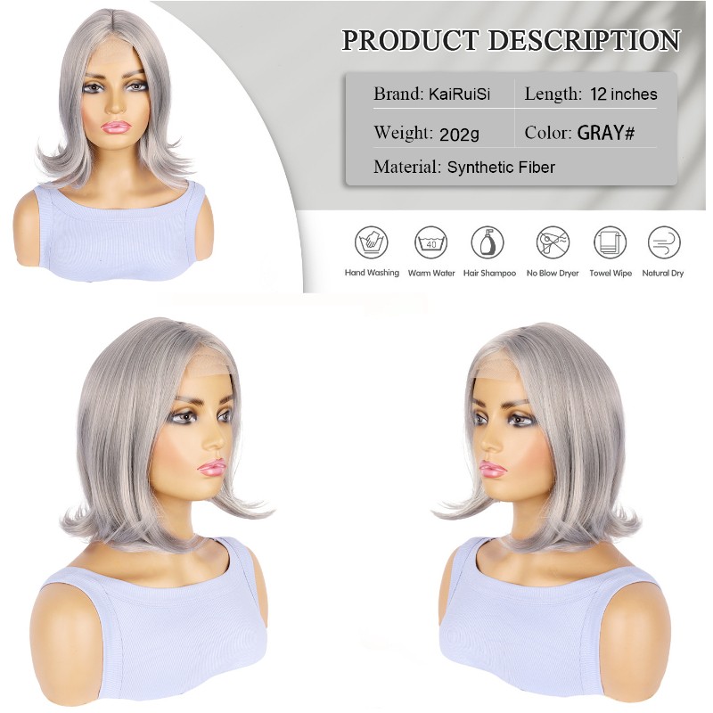 Womens Grey Curly Wig Gray Layered Short Beanie Hairpiece Universal Cosplay Wigs