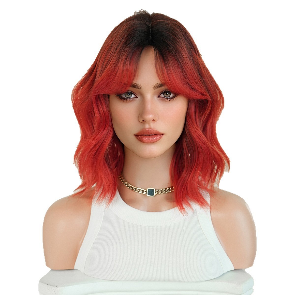 14in Bob wig red color short wavy curly hair synthetic fiber short hair