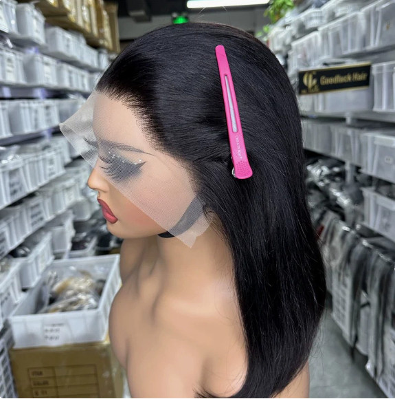 13×4 Lace Front Wig Long Black Straight Human Hair Blend Heat Ok Women Wigs 20In