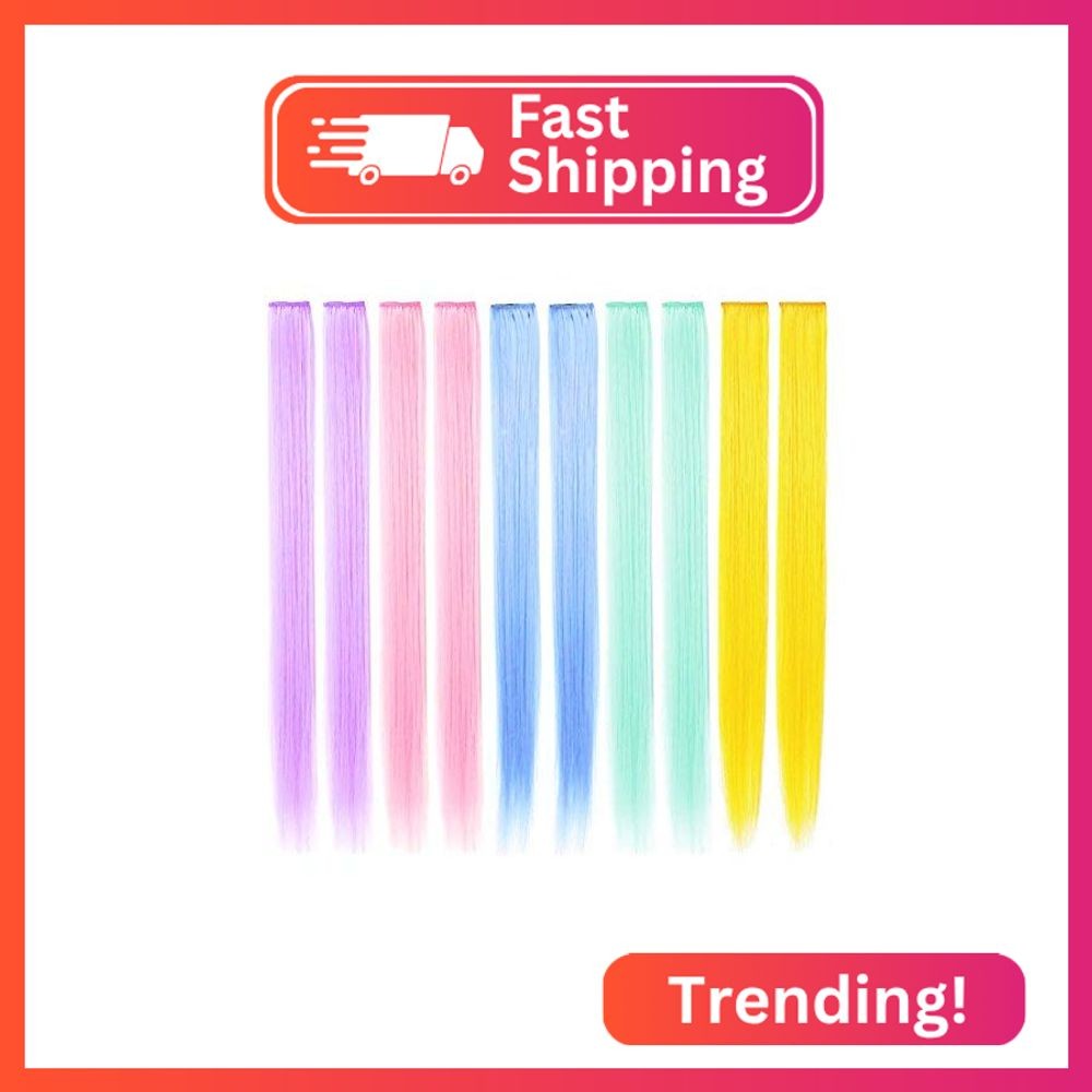 FAIRY COLOR 10 PCS Colored Hair Extensions, Multi-colors Party Highlights Clip i