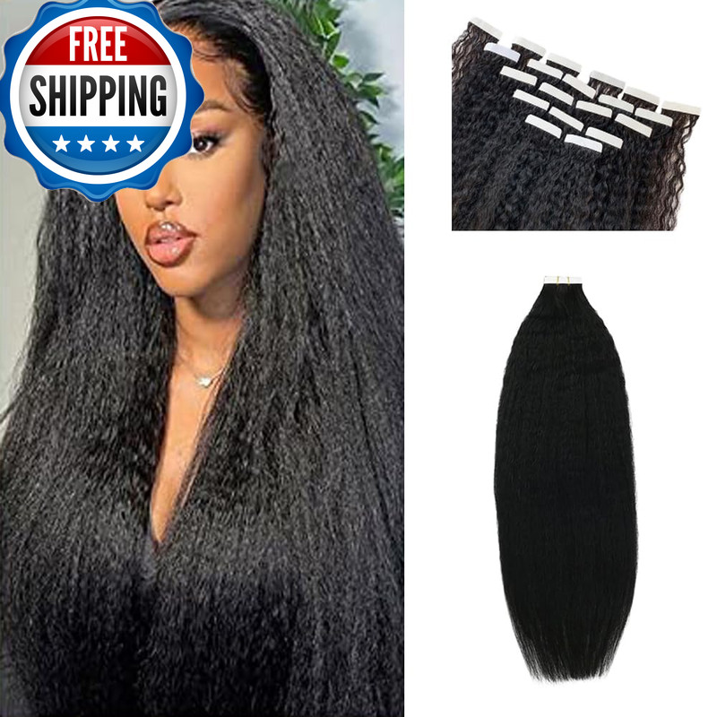 Sunfa Tape In Hair Extensions Real Human Hair Kinky Straight Tape In Remy Hair