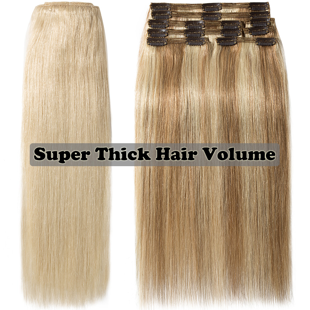 110G-170G Thick Dense Clip In Remy Human Hair Extensions Full Head DIY Highlight