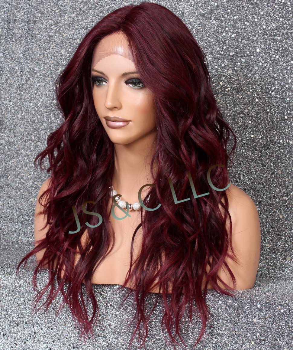 Human Hair Blend Full Lace Front wig Beach Wavy Burgundy Heat OK ORM T1B-425