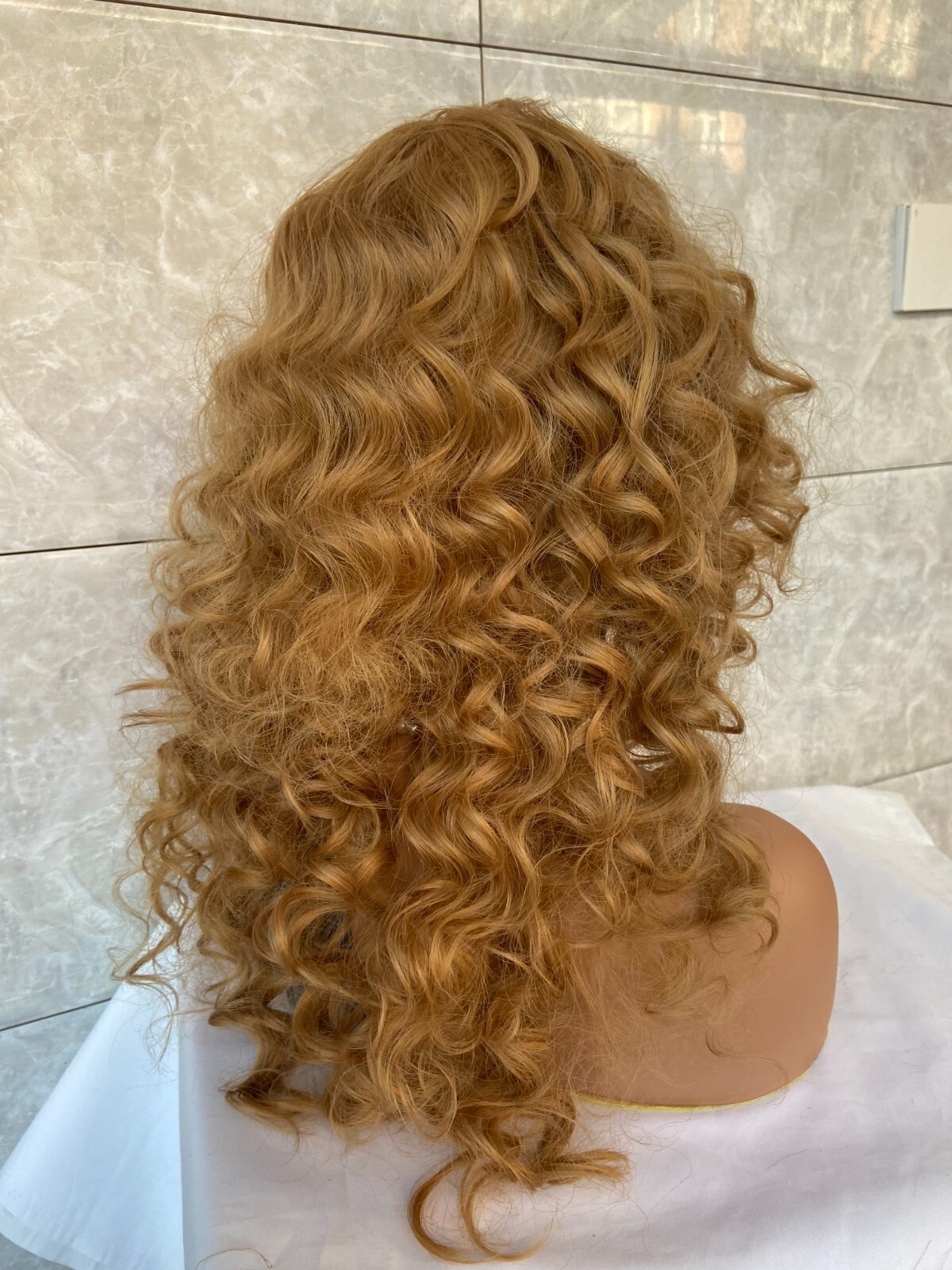 Fluffy Wavy #27 Strawberry Blonde Synthetic Hair Wigs With Bang Women Soft Curly